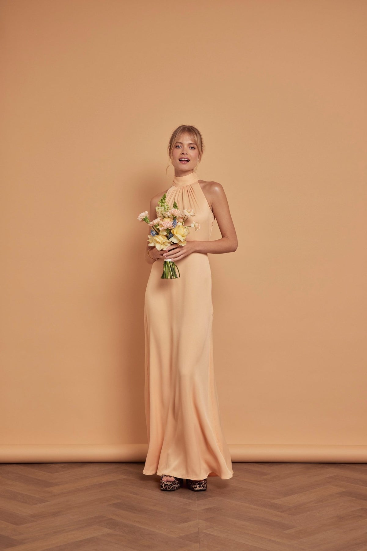 Wedding Bridesmaid Bridesmaids In Pants Peach Maxi Dress
