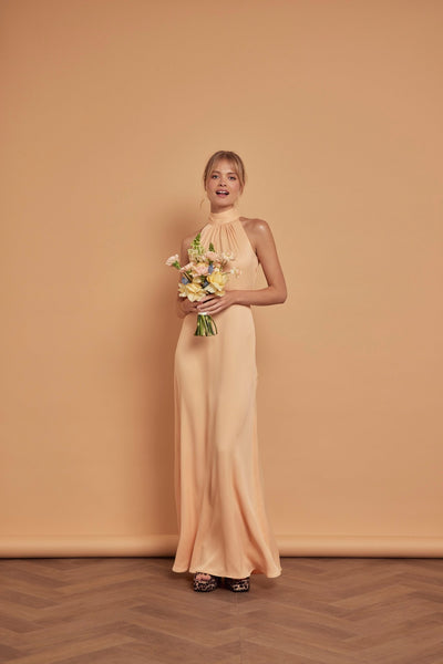 Tilly Satin High Neck - Peach - Maids to Measure