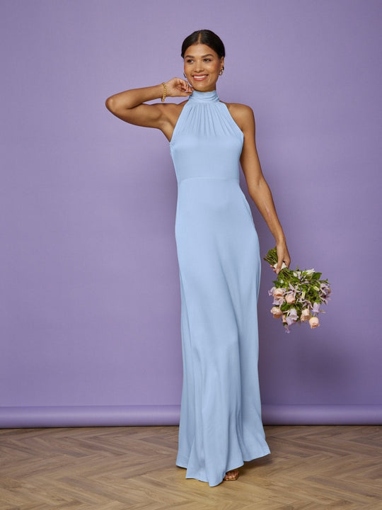 Tilly Satin High Neck Bridesmaid Dress - Cornflower Blue - 6 / Cornflower Blue