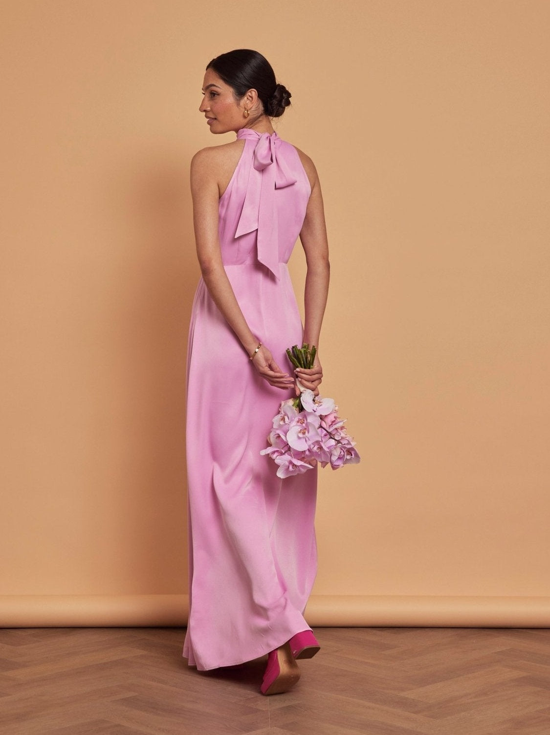 Tilly Satin High-Neck Orchid Pink Bridesmaid Dress