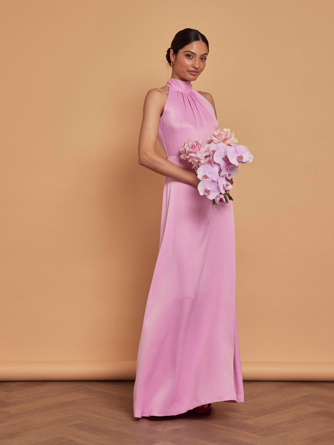 high neck pink bridesmaid dress Pearl Pink Bridesmaid Dress,Chiffon Long Bridesmaid Dress,High Neck Bridesmaid Dress,BD00132, US8 / Dark Navy