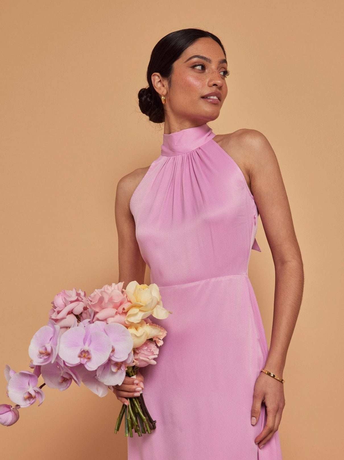 Tilly Satin High-Neck Orchid Pink Bridesmaid Dress