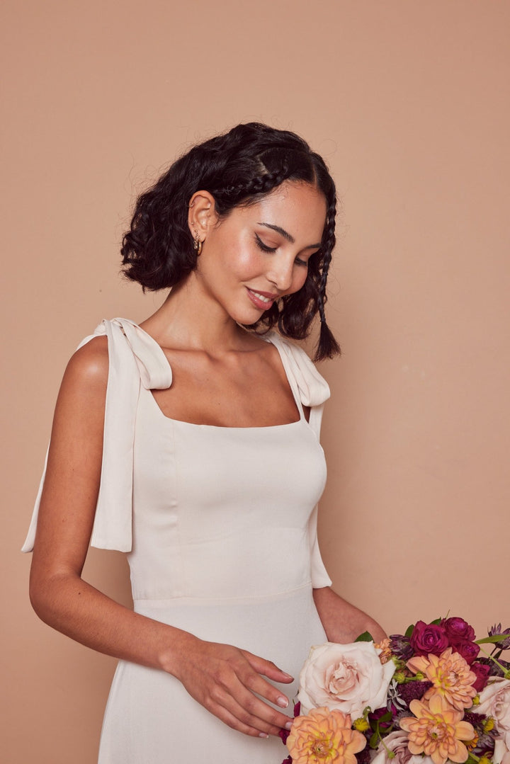 Allegra Satin Tie Shoulder Bridesmaid Dress - Champagne Ivory, 10 / Champagne Ivory Allegra Satin Tie Shoulder Bridesmaid Dress - Champagne Ivory, 10 / Champagne Ivory