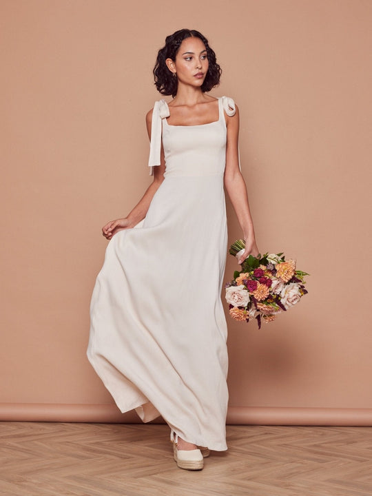 Allegra Satin Tie Shoulder Bridesmaid Dress - Champagne Ivory - 8 / Champagne Ivory