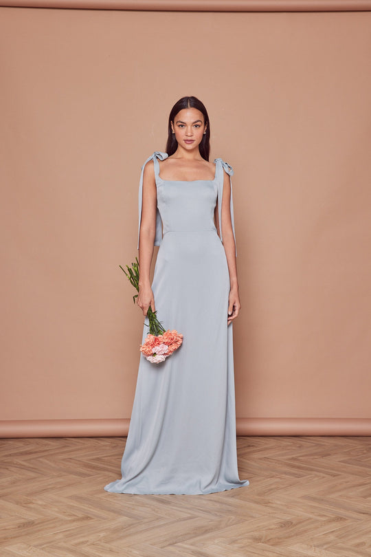 Allegra Satin Tie Shoulder Bridesmaid Dress - Duck Egg Blue - 10 / Duck Egg