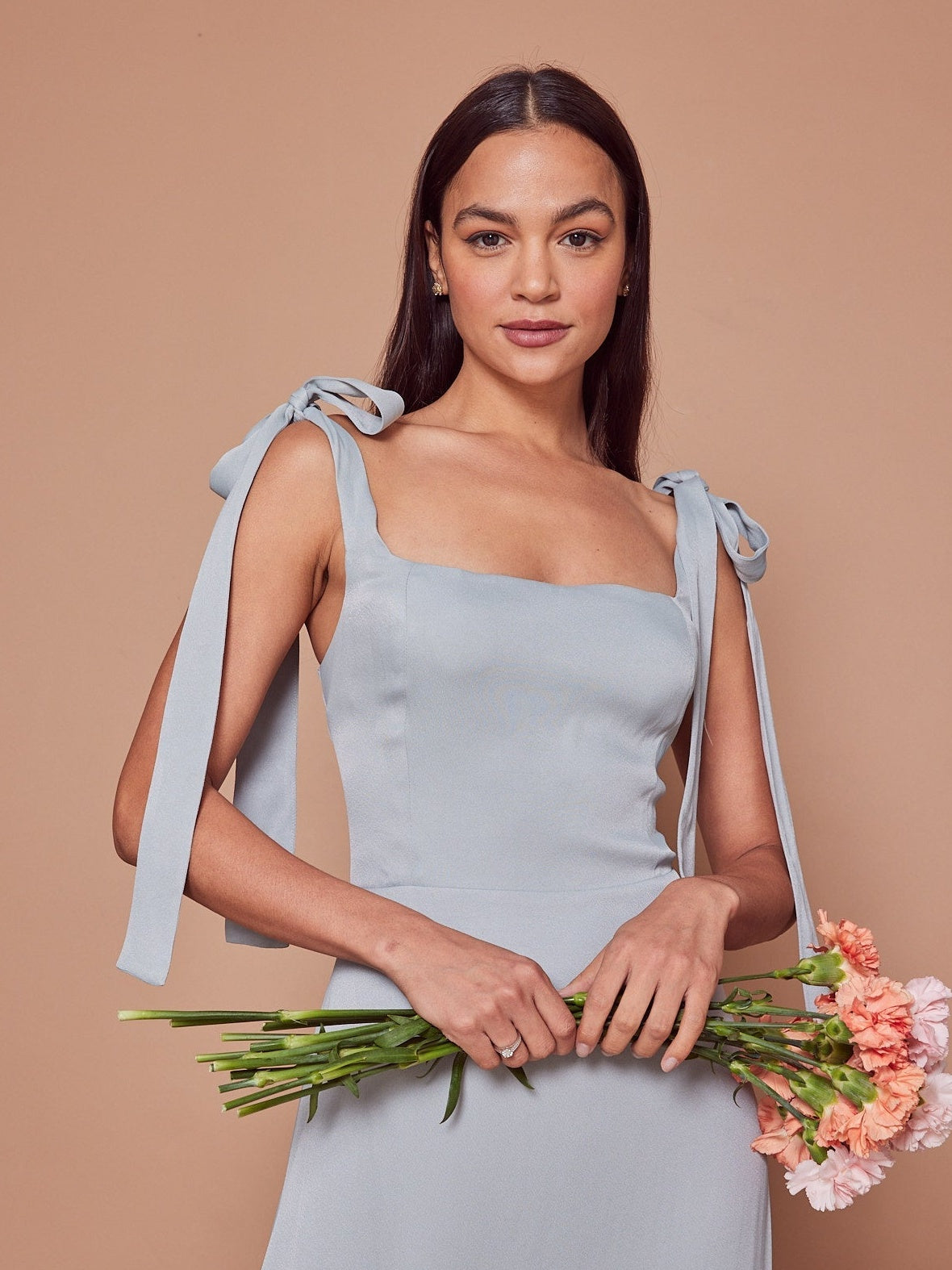 allegra satin tie shoulder dress Allegra Duck Egg Bridesmaid Dress