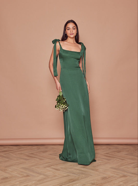 Allegra Satin Tie Shoulder Bridesmaid Dress - Emerald Green - 8 / Emerald Green