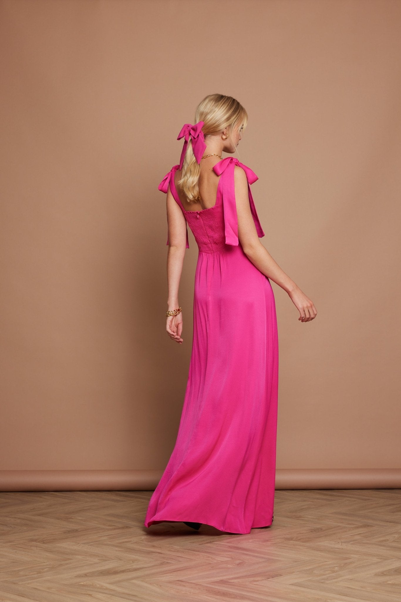 Allegra Satin Tie Shoulder Dress - Hot Pink NEW! - Maids to Measure