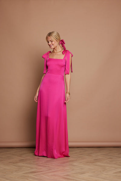 Allegra Satin Tie Shoulder Dress - Hot Pink NEW! - Maids to Measure