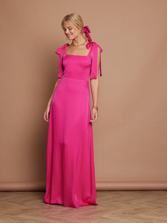 Allegra Satin Tie Shoulder Bridesmaid Dress - Hot Pink - 8 / Hot Pink