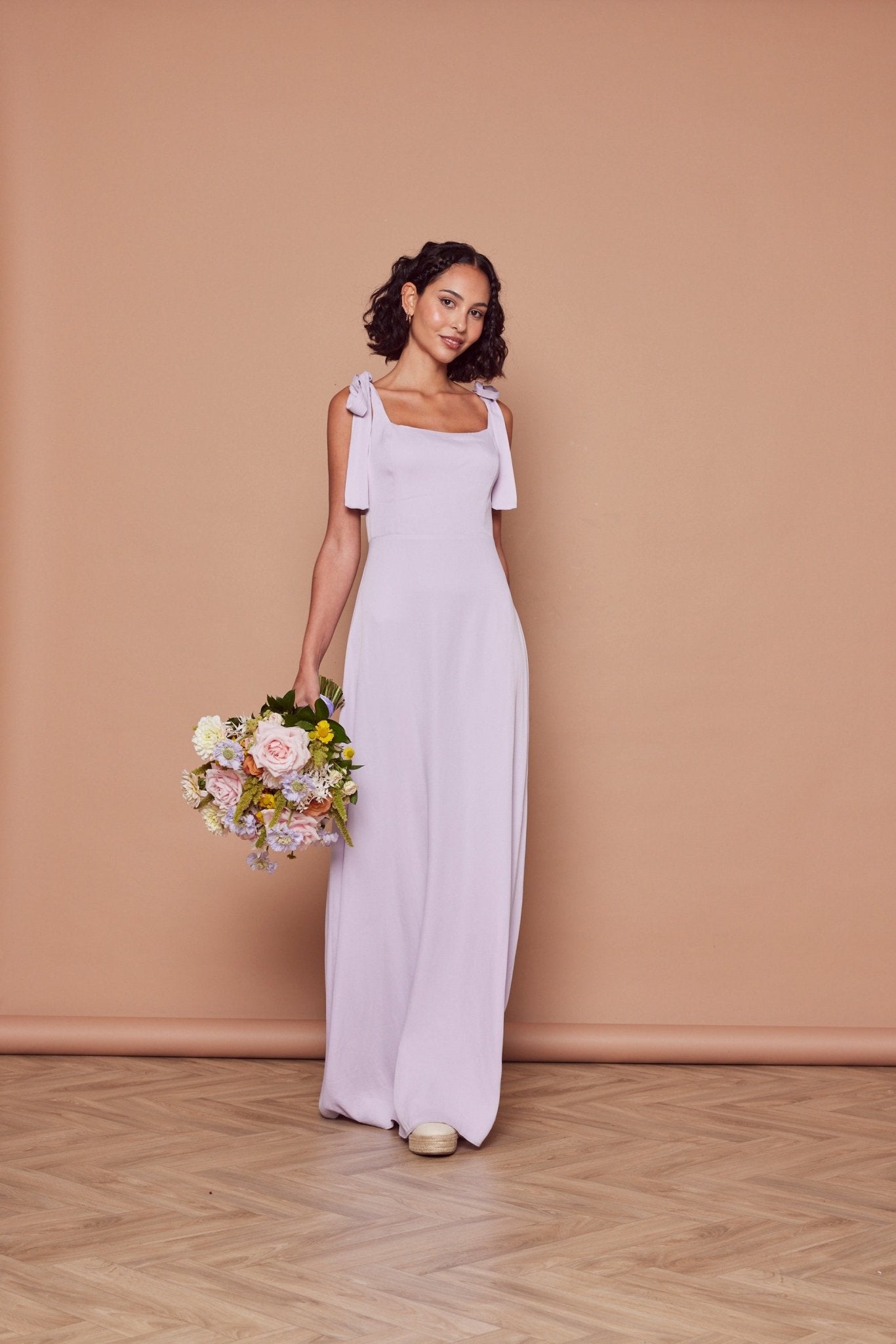 Allegra Satin Tie Shoulder Dress - Lilac - Maids to Measure