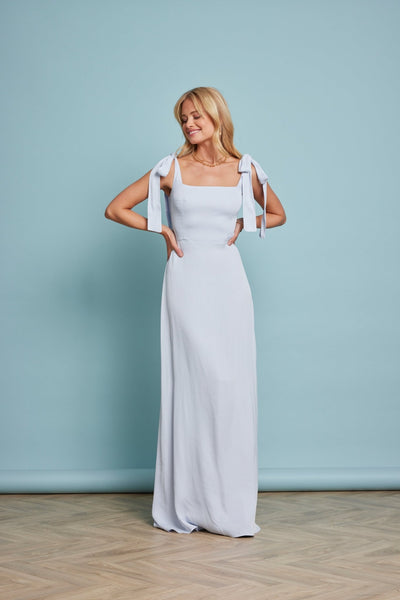Allegra Satin Tie Shoulder Dress - Pale Blue NEW! - Maids to Measure