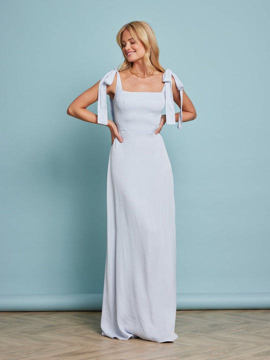 Allegra Satin Tie Shoulder Bridesmaid Dress - Pale Blue - 16 / Pale Blue