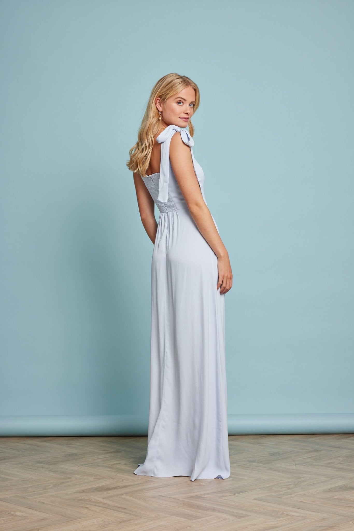 Allegra Satin Tie Shoulder Dress - Pale Blue NEW! - Maids to Measure