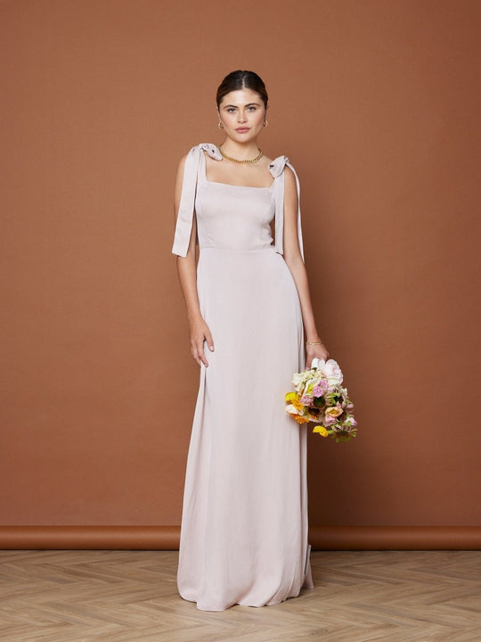 Allegra Satin Tie Shoulder Bridesmaid Dress - Pale Pink - 14 / Pale Pink