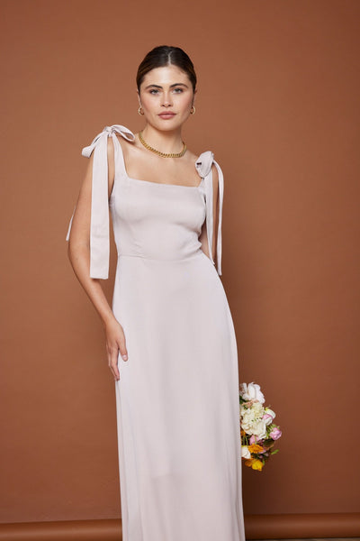 Allegra Satin Tie Shoulder Dress - Pale Pink NEW! - Maids to Measure