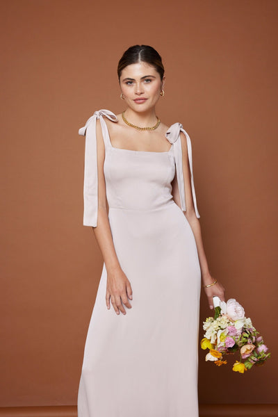 Allegra Satin Tie Shoulder Dress - Pale Pink NEW! - Maids to Measure