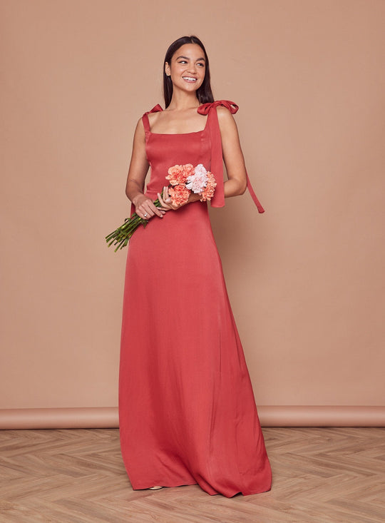Allegra Satin Tie Shoulder Bridesmaid Dress - Rust - 18 / Rust