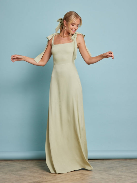 Allegra Satin Tie Shoulder Bridesmaid Dress - Sage Green - 6 / Sage Green