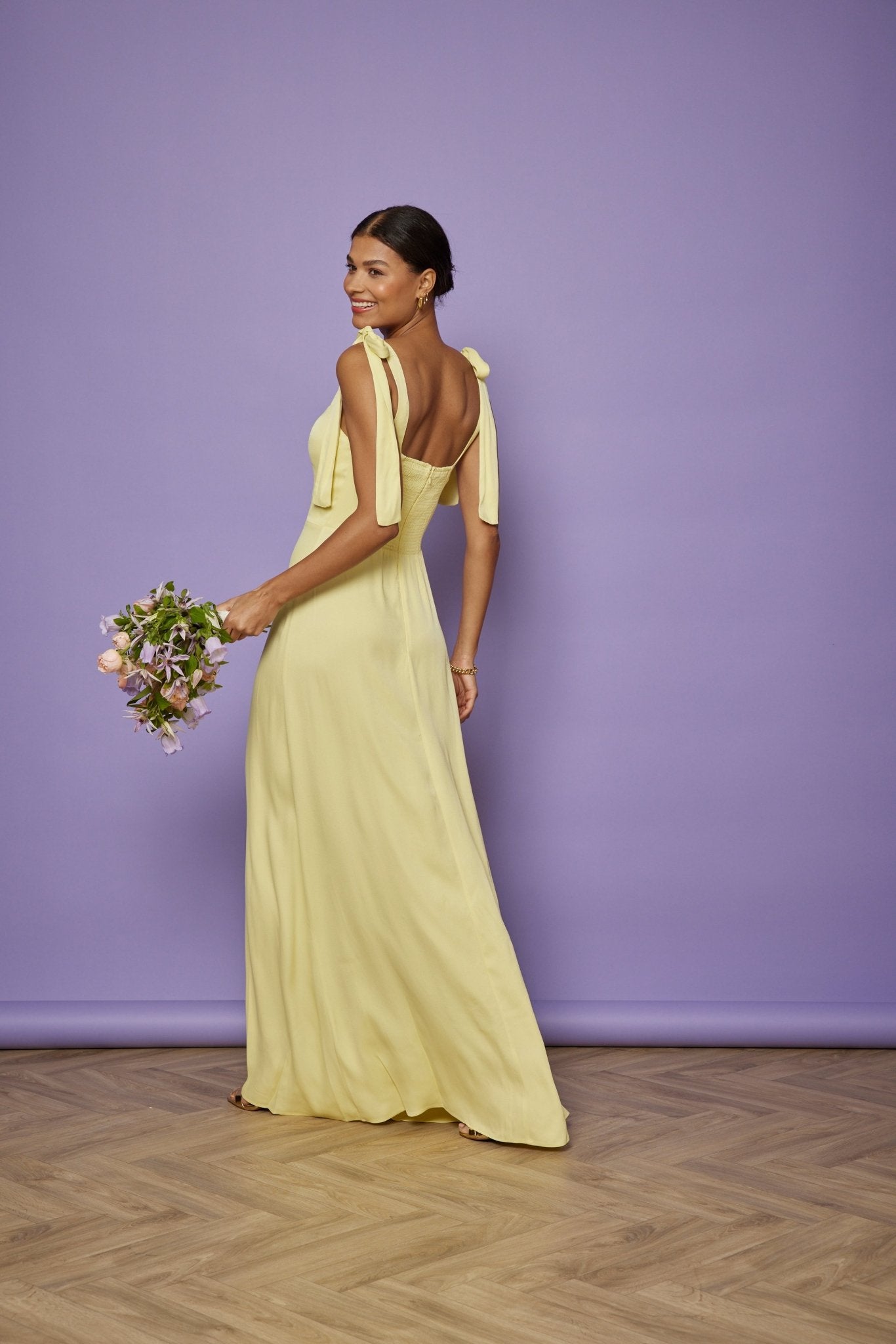 Allegra Satin Tie Shoulder Dress - Yellow NEW - Maids to Measure