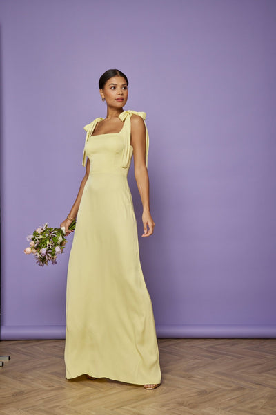 Allegra Satin Tie Shoulder Dress - Yellow NEW - Maids to Measure