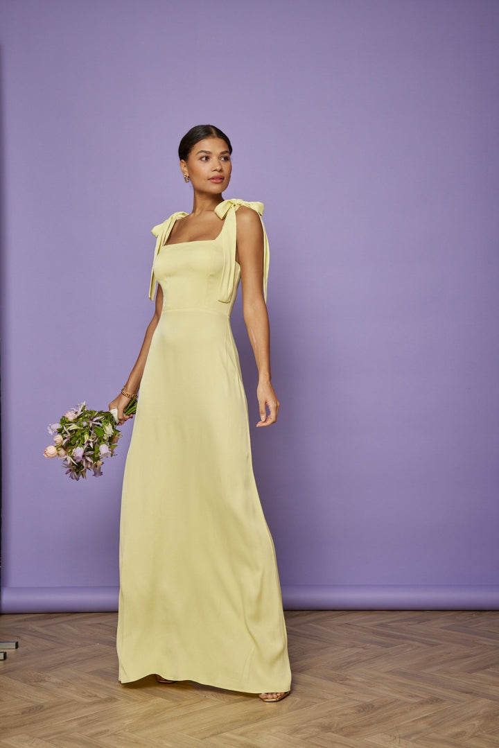 Allegra Satin Tie Shoulder Bridesmaid Dress Yellow