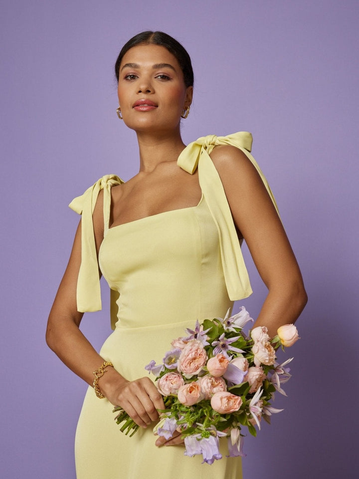 bright yellow bridesmaid dresses uk Allegra Satin Tie Shoulder Dress She’s cool