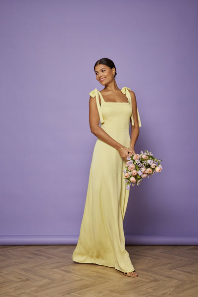 Allegra Satin Tie Shoulder Dress - Yellow NEW - Maids to Measure