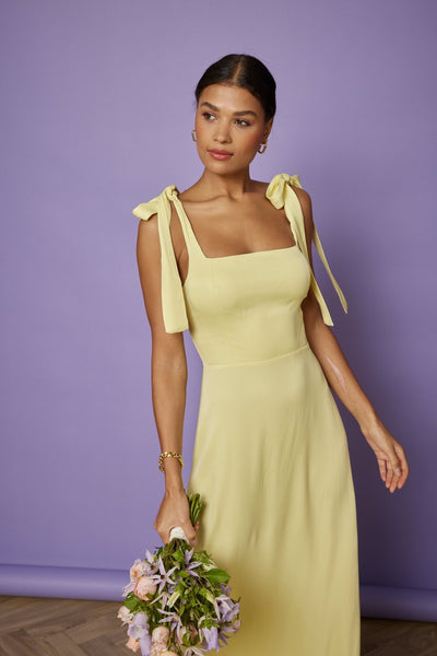 Allegra Satin Tie Shoulder Dress - Yellow NEW - Maids to Measure