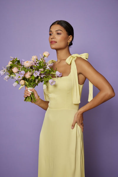 Allegra Satin Tie Shoulder Dress - Yellow NEW - Maids to Measure