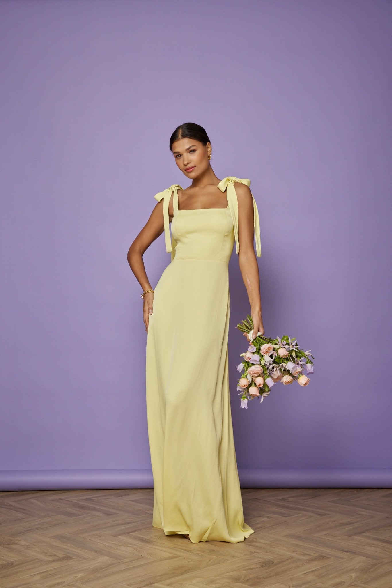 Allegra Satin Tie Shoulder Dress - Yellow NEW - Maids to Measure