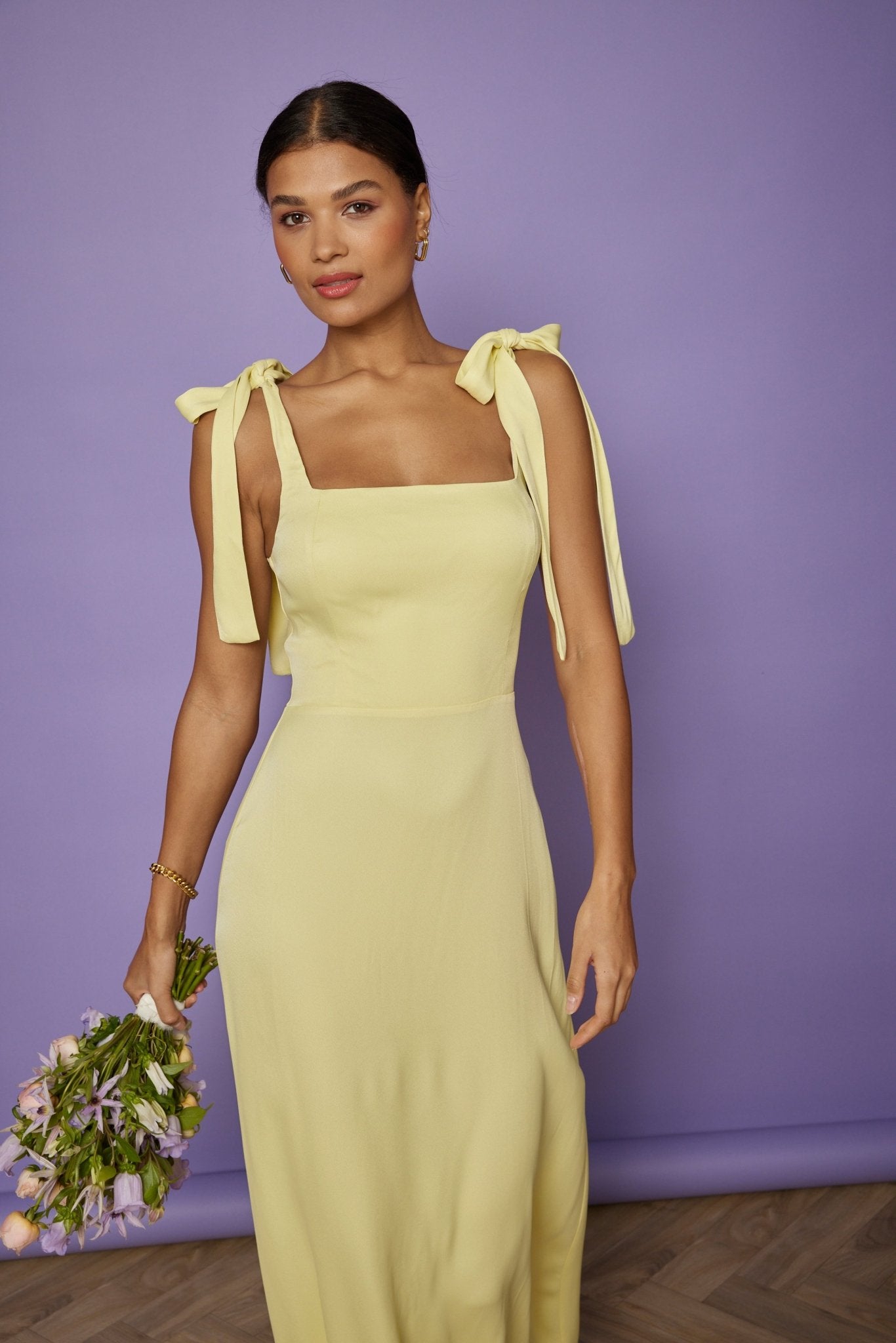 Allegra Satin Tie Shoulder Dress - Yellow NEW - Maids to Measure