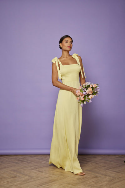 Allegra Satin Tie Shoulder Dress - Yellow NEW - Maids to Measure