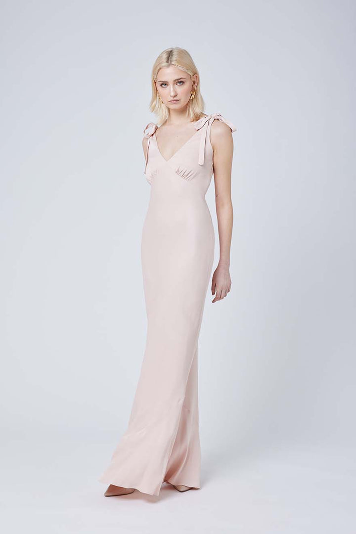 Celeste Blush Pink V Back Bridesmaid Dresses
