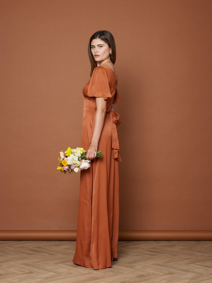 Cleo Burnt Orange Wrap Bridesmaid Dress