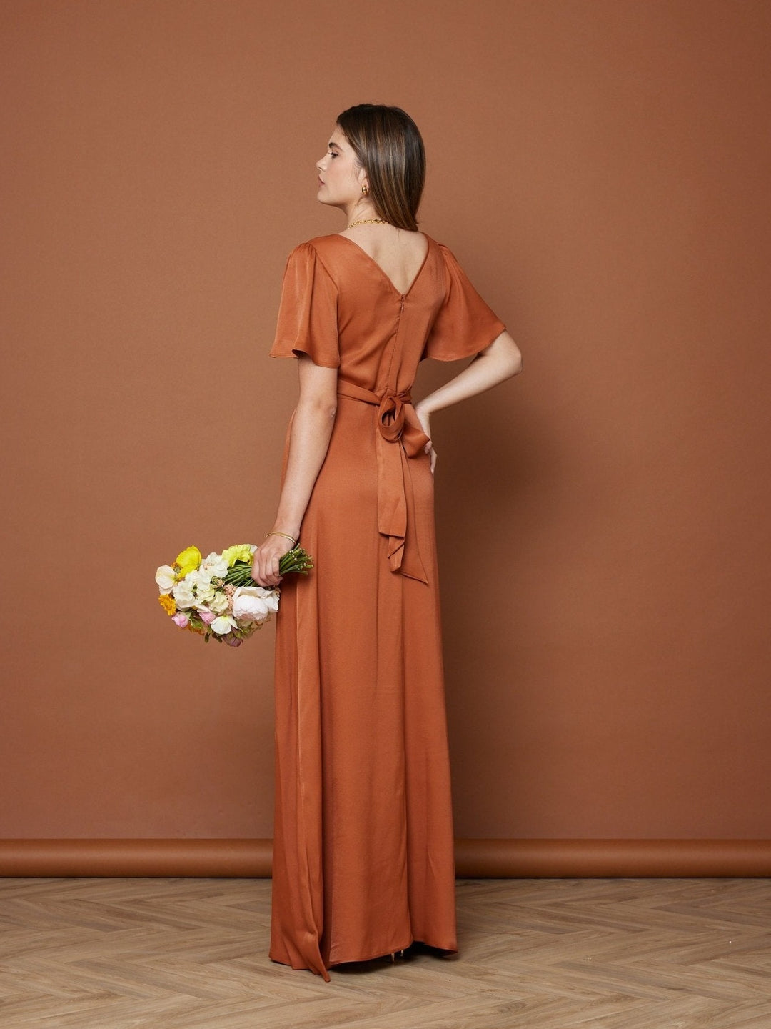 Cleo Burnt Orange Wrap Bridesmaid Dress