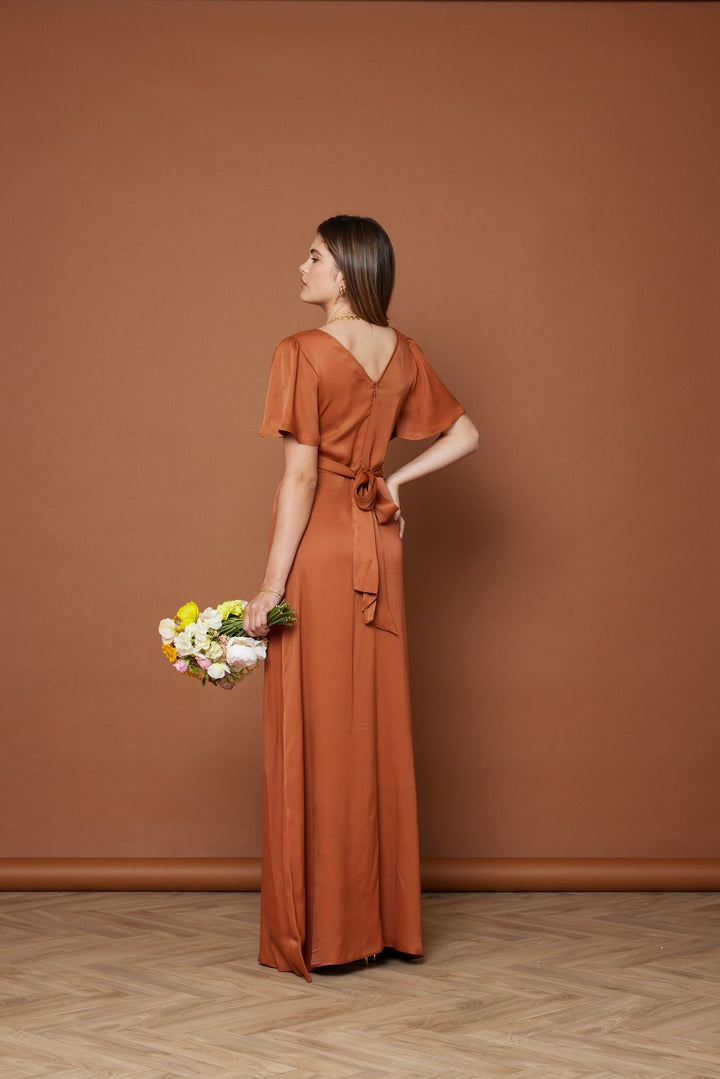 bridesmaid dresses hamilton ontario Cleo Burnt Orange Wrap Bridesmaid Dress