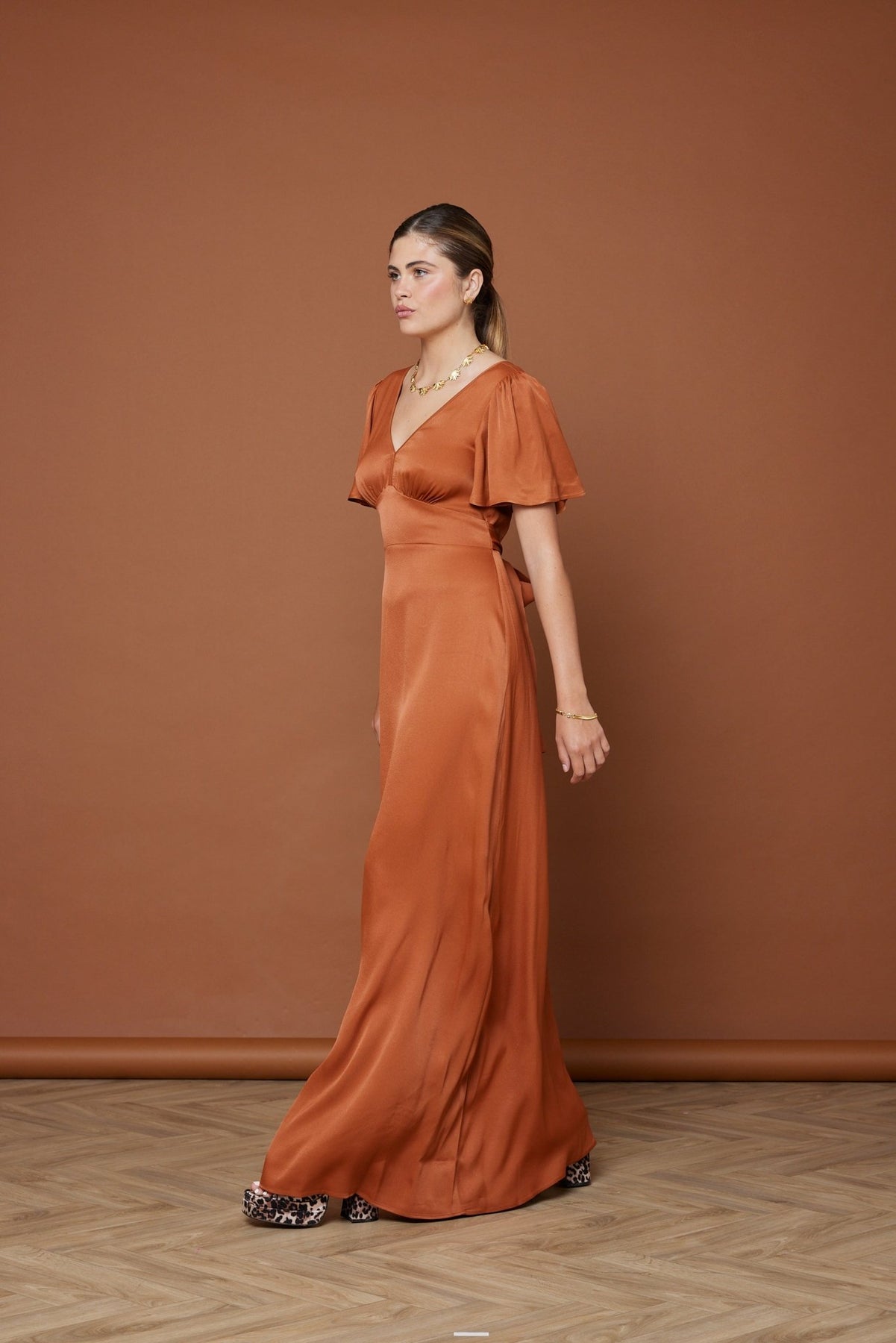 Cleo Burnt Orange Wrap Bridesmaid Dress | Maids to Measure UK Cleo Burnt Orange Wrap Bridesmaid Dress | Maids to Measure UK