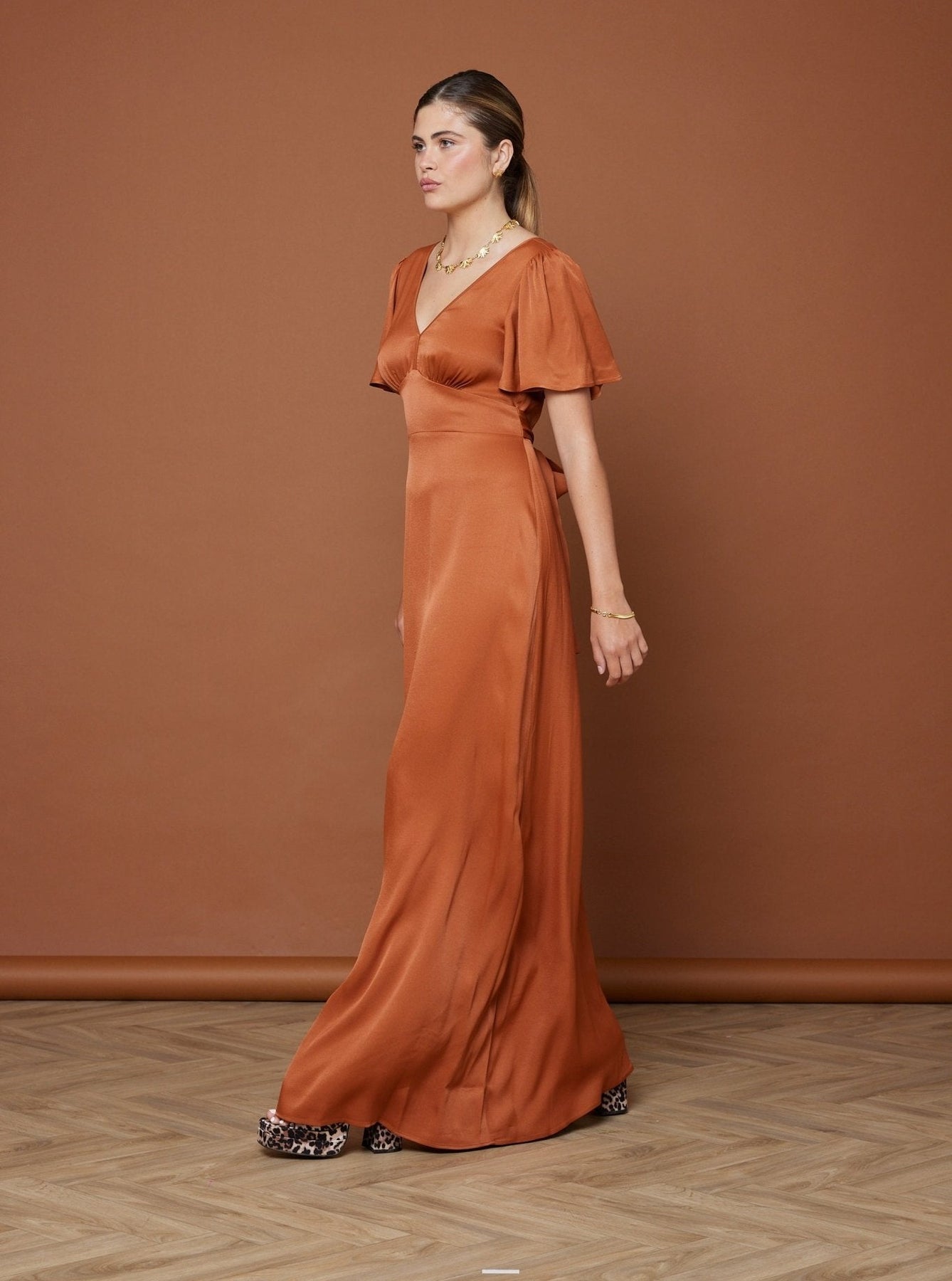 Cleo Burnt Orange Wrap Bridesmaid Dress