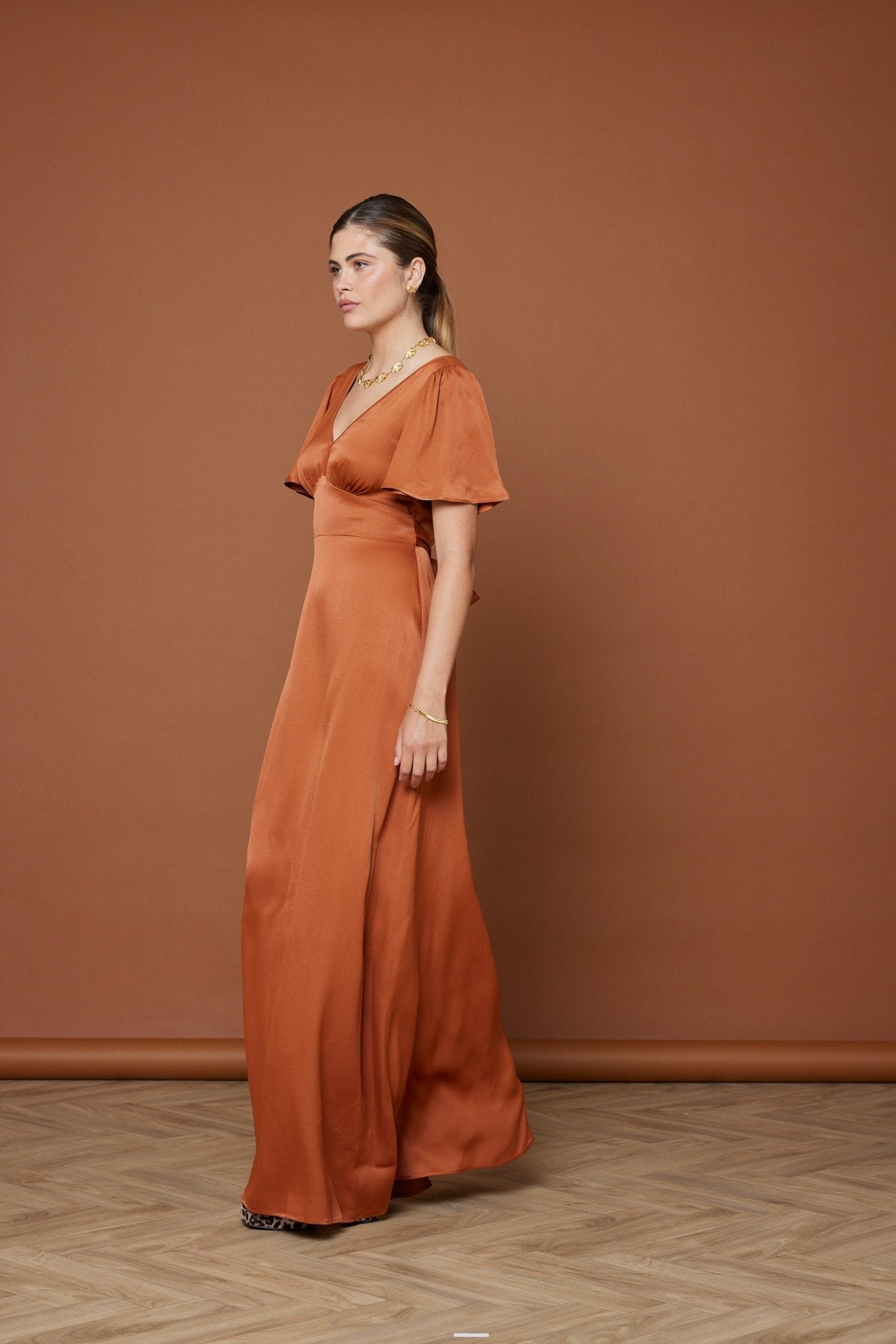 Cleo Satin Dress - Burnt Orange NEW - Maids to Measure