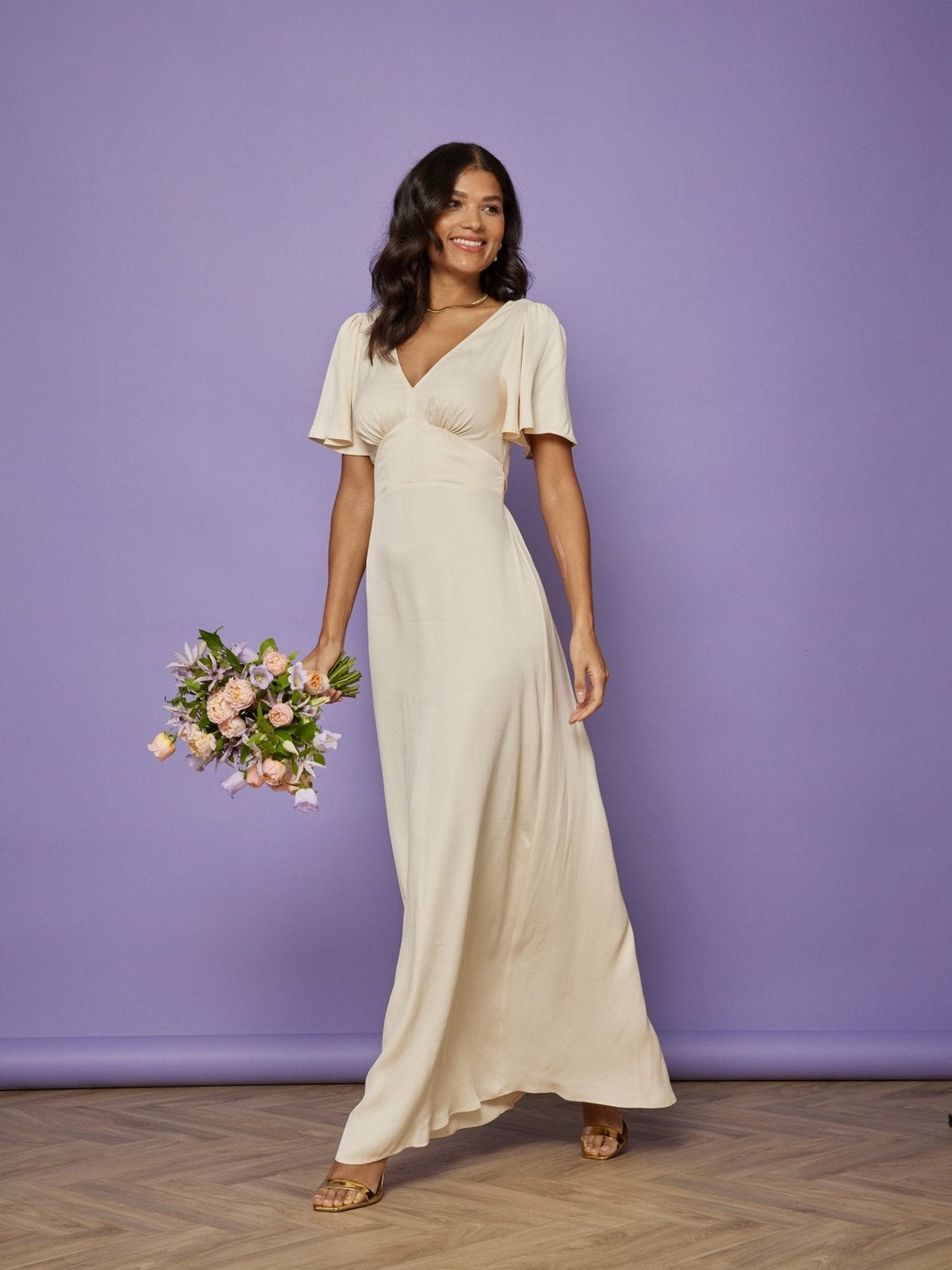 cream maid of honor dresses Cleo Satin Champagne Bridesmaid Dress