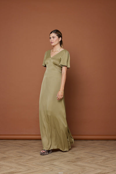 Cleo Satin Dress - Olive Green NEW - Maids to Measure
