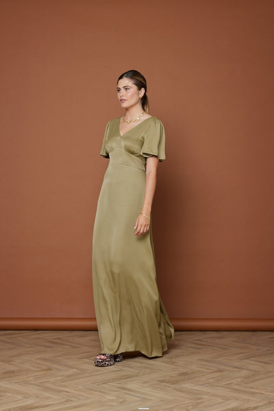 Cleo Olive Green Wrap Bridesmaid Dress