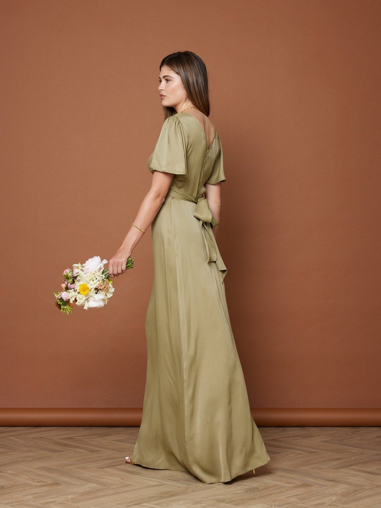Cleo Olive Green Wrap Bridesmaid Dress