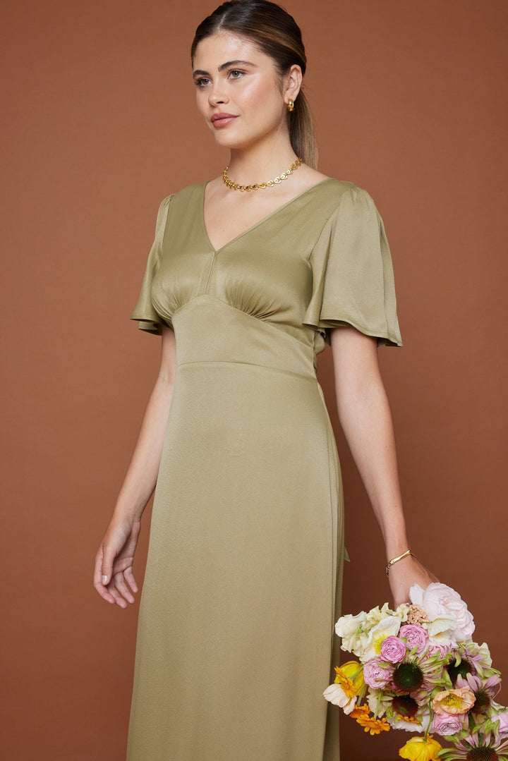 Cleo Satin Bridesmaid Dress - Olive Green, 18 / Olive Green