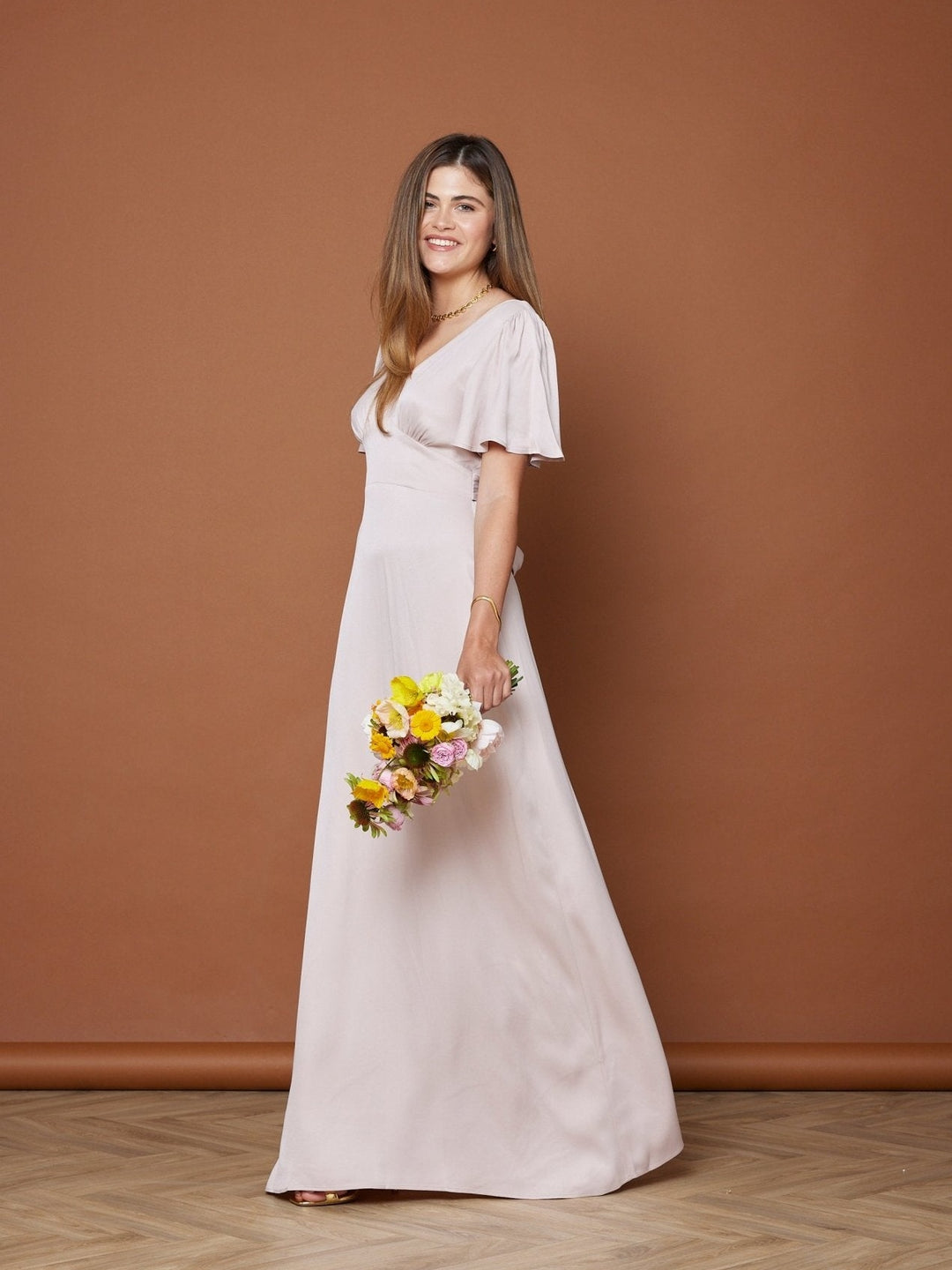 Cleo Satin V Neck Bridesmaid Dress – Pale Pink, 22 / Pale Pink