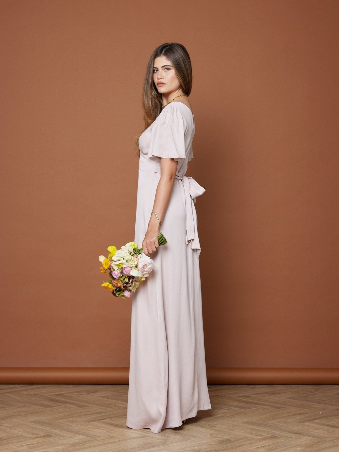 Cleo Satin V Neck Bridesmaid Dress – Pale Pink, 22 / Pale Pink