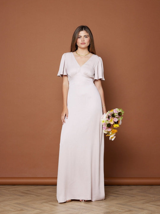 Cleo Satin V Neck Bridesmaid Dress – Pale Pink - 8 / Pale Pink