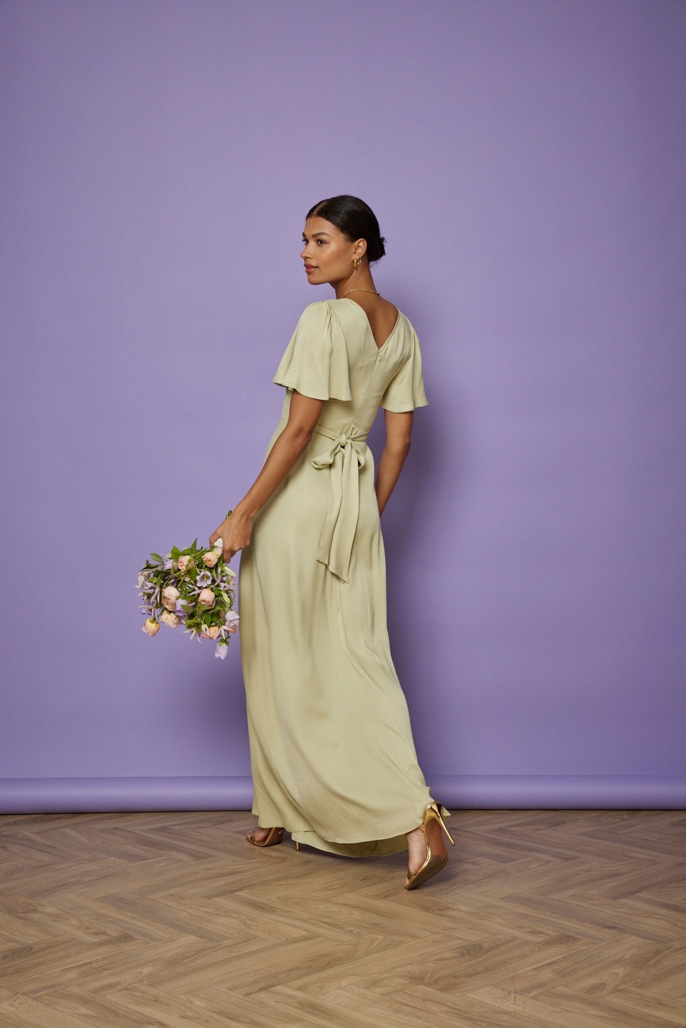 Cleo Satin Dress - Sage Green NEW - Maids to Measure