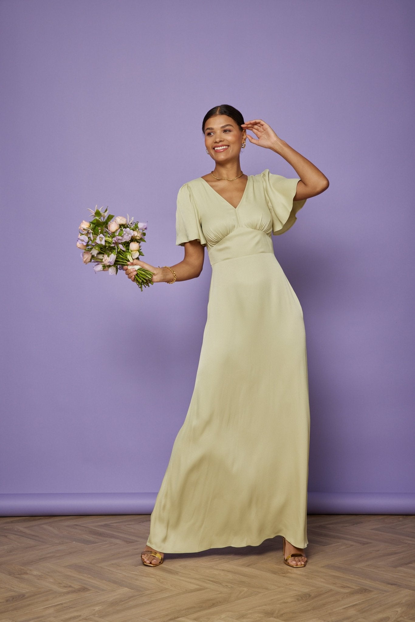 Cleo Satin Dress - Sage Green NEW - Maids to Measure